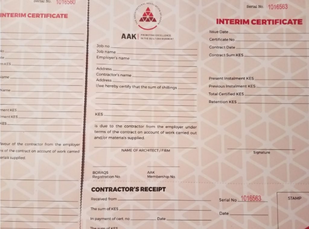 interim construction payment certificate in kenya